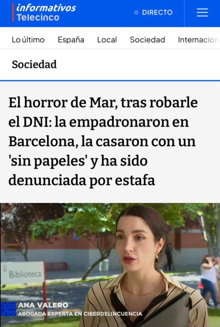 Intervención de Ana M. Valero en Informativos Telecinco sobre suplantación de identidad y fraude con DNI