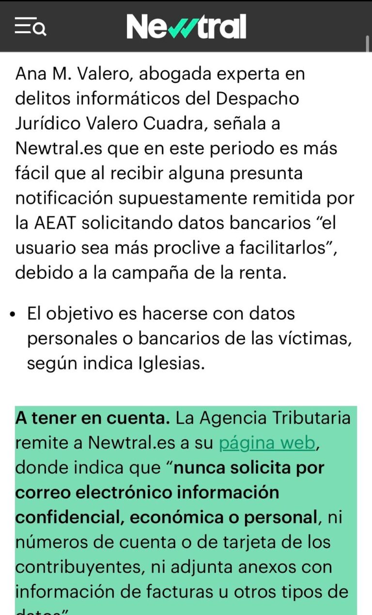 Ana M. Valero analizando en Newtral el aumento de ciberfraudes durante la campaña de la renta 2025