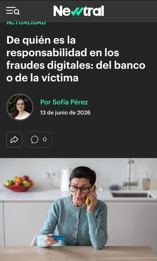 Ana M. Valero analizando en Newtral la responsabilidad del banco y del cliente en estafas bancarias